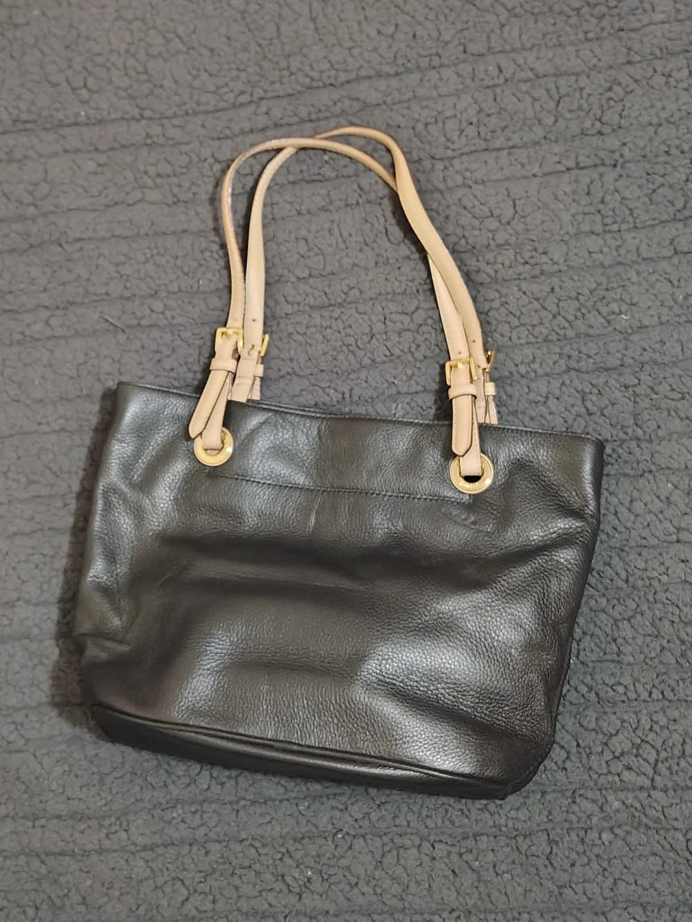 Michael Kors Black Leather Tote with Beige Straps